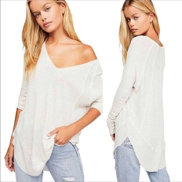 We the Free People Womens Small Catalina White Thermal Long Sleeve V-neck Top - Picture 7 of 10